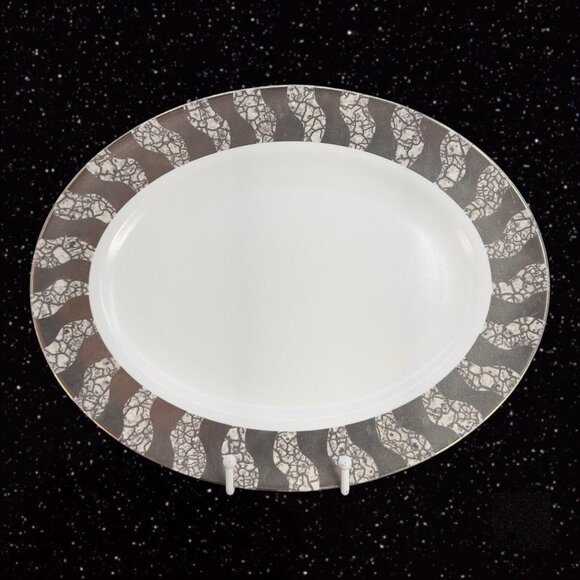 Michael Wainwright Pottery Large Platter Tray Dish Crackled Silver White Ceramic
